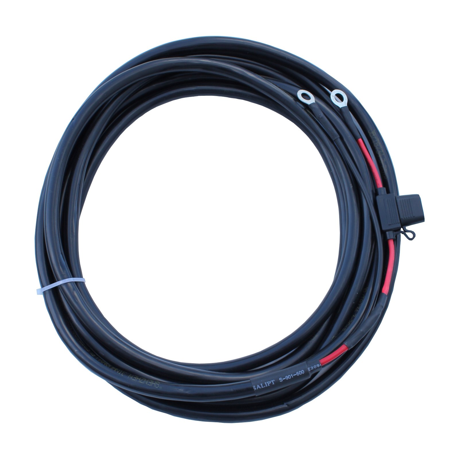 5m 2.5mm2 dual core extension cable with a fuse holder, 10A fuse and ring terminals (8mm)