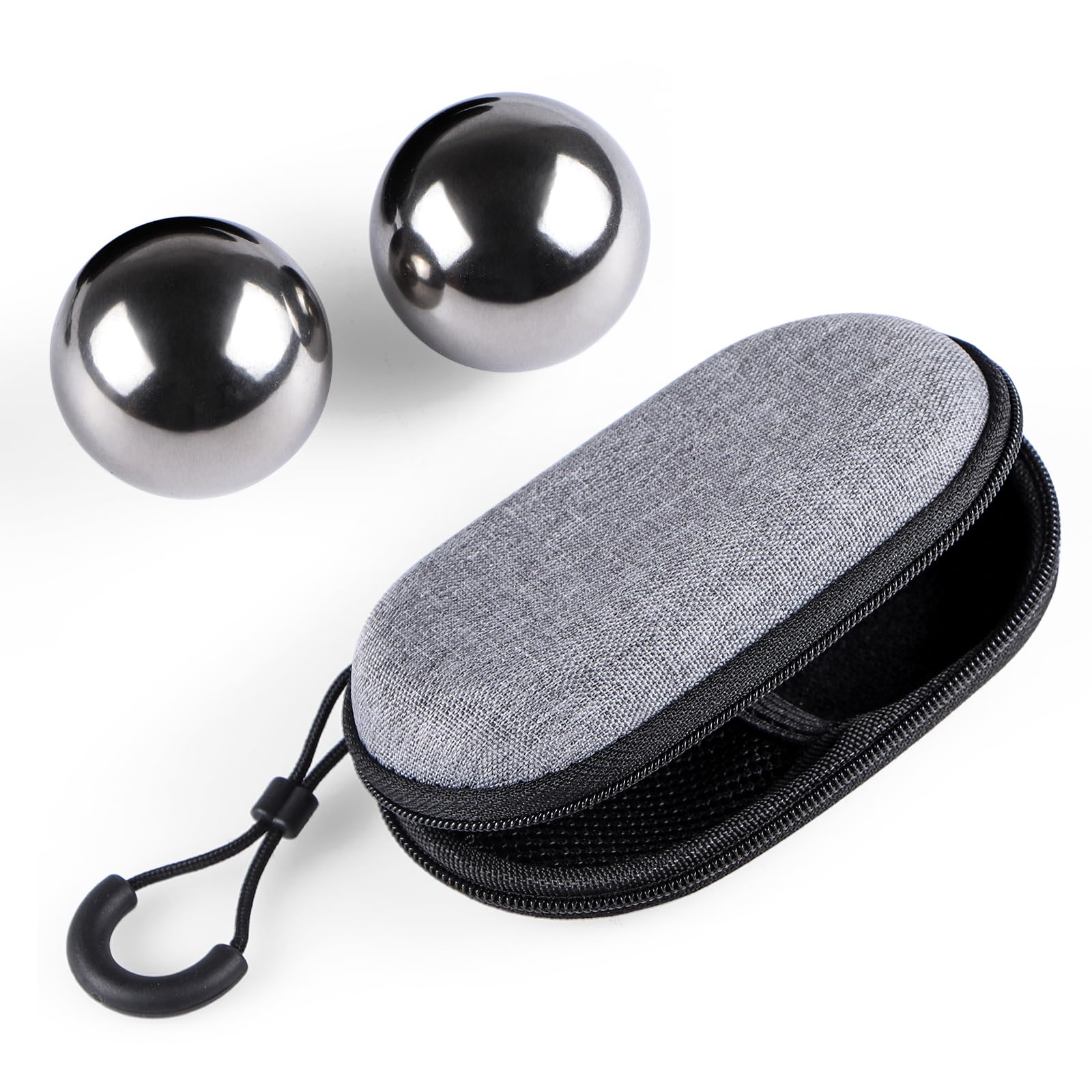 BIMUYI Massage Balls with Case, 304 Stainless Steel Baoding Balls, Diameter 40mm, Chinese Hand Exercise Sphere, Pack of 2