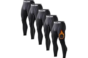 TELALEO 5 or 4 Pack Men's Thermal Compression Pants Fleece Lined Sports Tights Athletic Leggings Cold Weather Baselayer Winter Gear