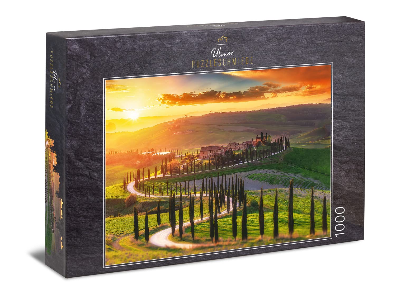 Ulmer Puzzleschmiede - Puzzle "Tuscany" - Classic 1000 piece Italian jigsaw puzzle - Puzzle motif of the picturesque Tuscany landscape at the sunset