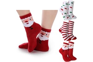 Suhine 3 Pair Christmas Aloe Infused Ultra Moisturizing Socks Colorful Patterns Fuzzy Christmas Socks Aloe Vera Socks for Spa (Vivid)