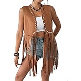 HYTENSUN Women's Fringe Vest 60s 70s Hippie Vest Sleeveless Cowgirl Western Faux Suede Tassel Leather Jacket Hippie Party