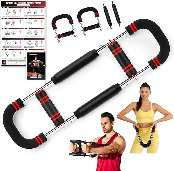 Twister Armtrainer, Verstellbarer Brustmuskel Trainingsgeräte für Zuhause, Arm Chest Trainer mit Poster für Männer & Frauen, Brustmuskeltrainer zur Verbesserung der Oberkörpermuskulatur