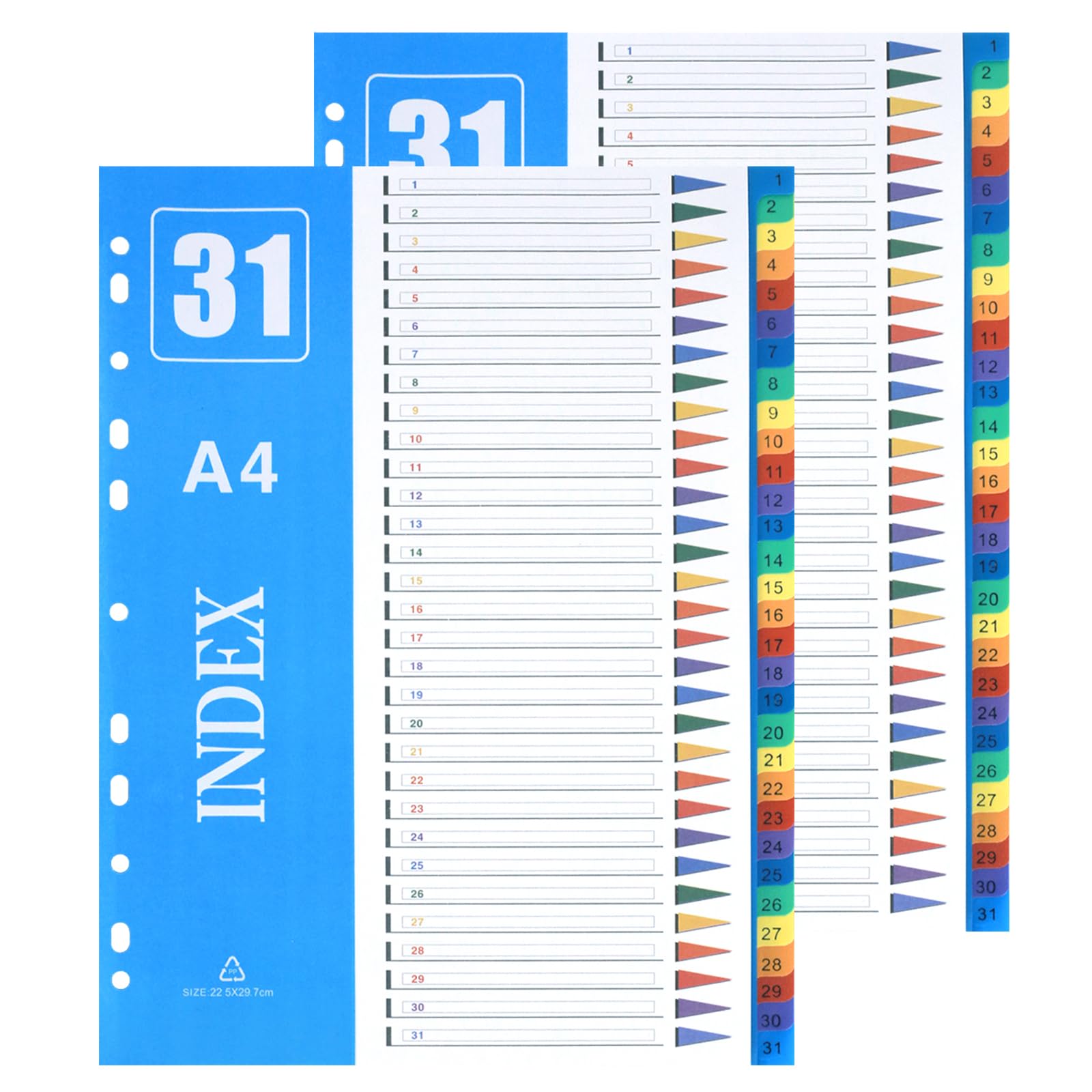 XHDA 1-31 Part Dividers A4, 2 Pack Multi-Colour Plastic A4 Index Folder Subject Dividers, 11-Holes Lever Arch Files Dividers Ring Binders for Office School