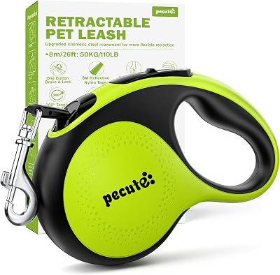 Pecute Retractable Dog Leash 8m with Poo Bag Holder 50kg 360°