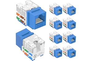 VCE Cat6 Slim Keystone Jacks 10 Pack, UL-Listed RJ45 Punch Down Wall Jack Insert Adapter for Decora Wall Plate/Patch Panel,90