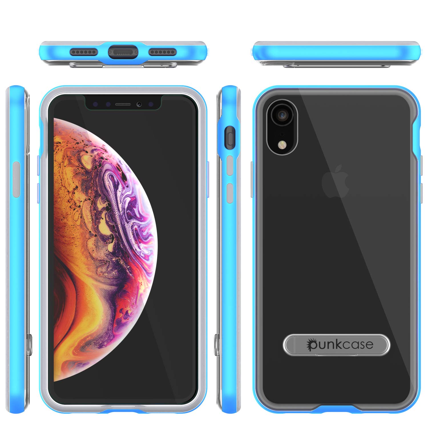 iPhone XR Case, PUNKcase [Lucid 3.0 Series] [Slim Fit] [Clear Back] Armor Cover w/Integrated Kickstand, Anti-Shock System & PUNKSHIELD Screen Protector for Apple iPhone XR [Blue]