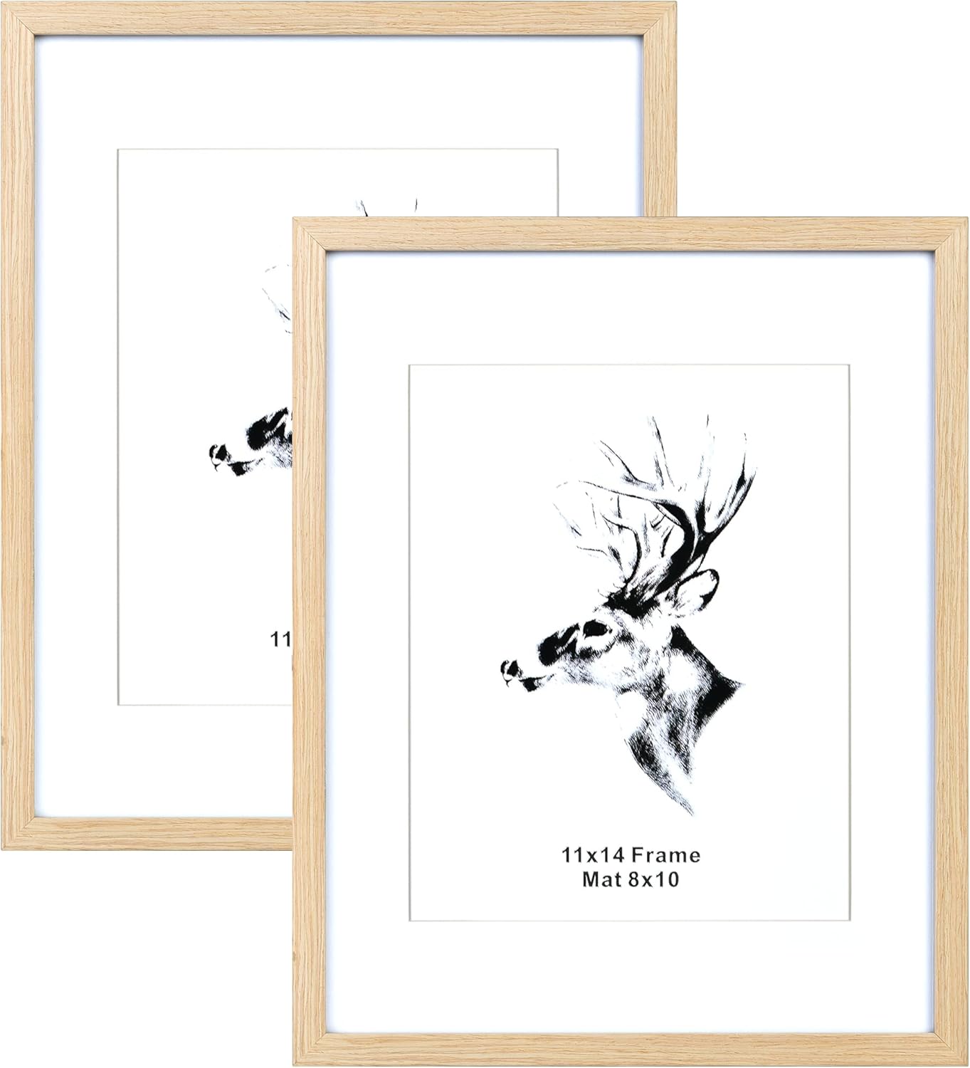 Photo Albums, Frames & Accessories - Yaetm 11x14 Picture Frame with Mat for 8x10 Set of 2, Solid Oak Wood Photo Frames with Plexiglass, 11 x 14 Frames for Horizontal and Vertical Wall Mounting (2 pack, Oak)