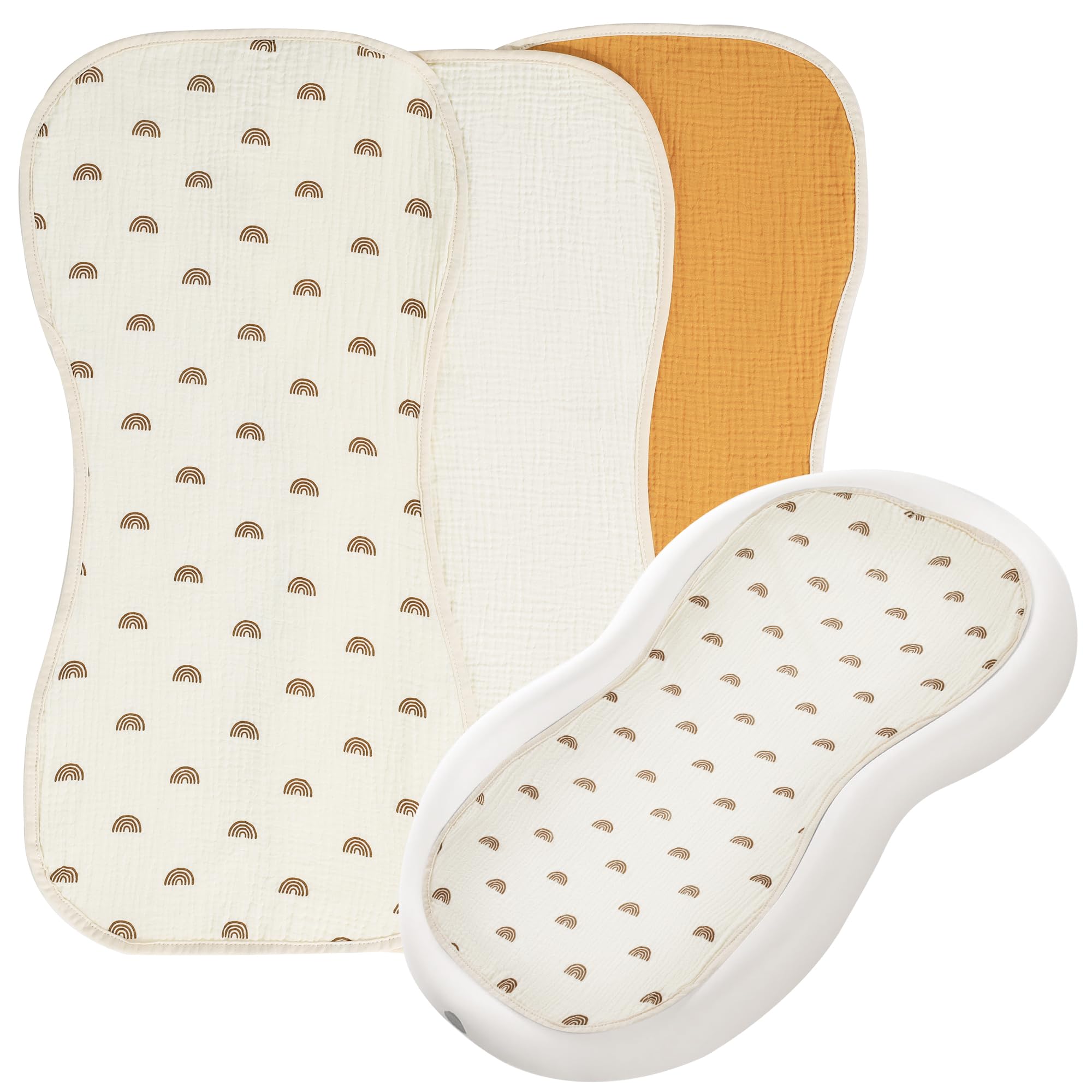 Photo 1 of HOMBYS Changing Pad Liner - Washable, Waterproof Cover, 100% Cotton Muslin, 3 Pack - Cream White, Ginger, Rainbow