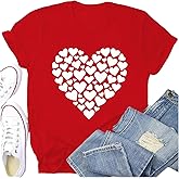 Potia Valentines Day Shirt for Women Valentines Love Heart T-Shirts Romantic Heartbeat Printed Tee Tops