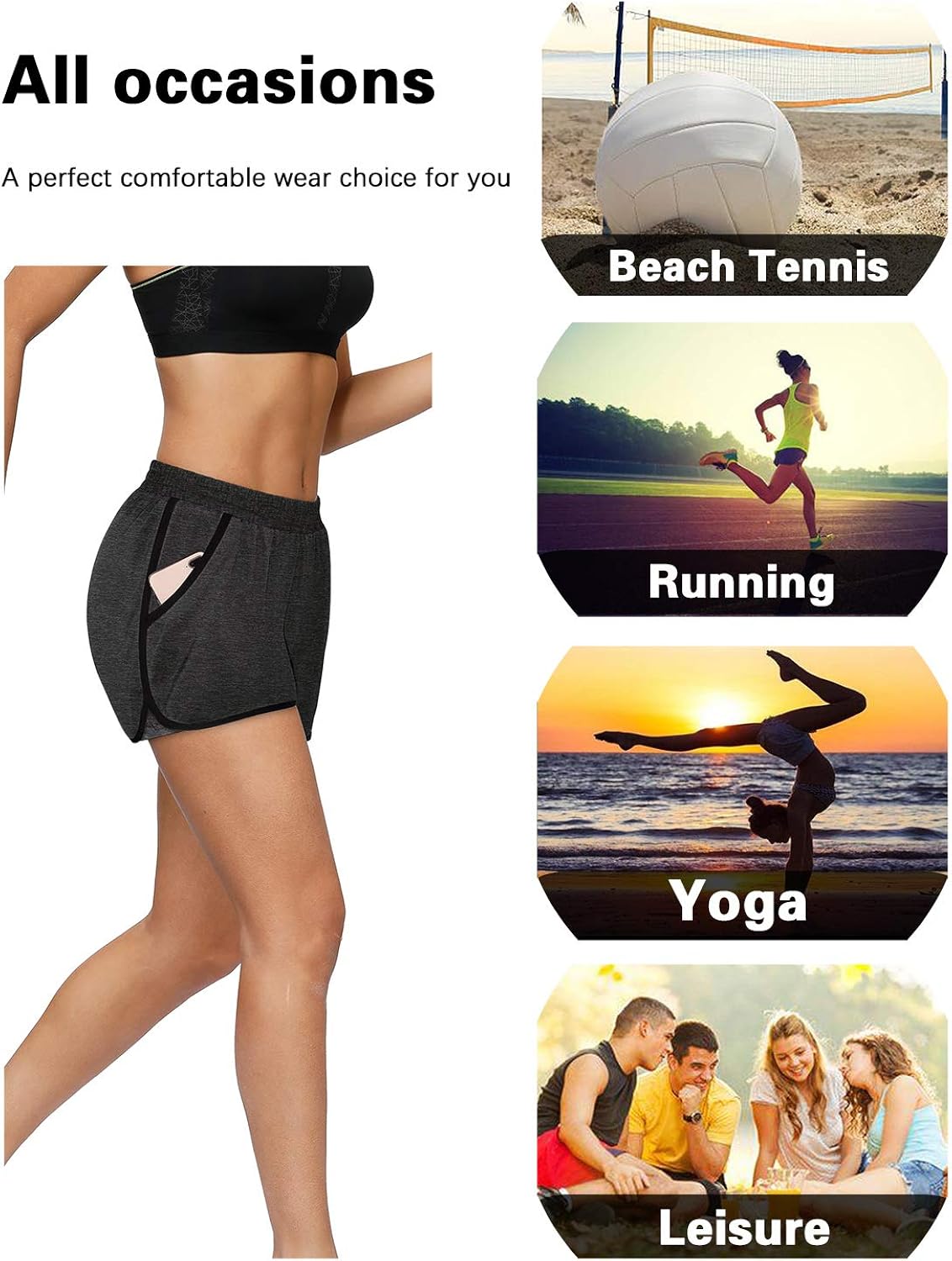 Blevonh Womens Cozy Banded Waist Running Fitness Workout Shorts with Pockets S-XXXL: Clothing