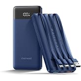 charmast Portable Charger Fast Charging,Built-in 4 Cables,6 Outs &amp; 4 Inputs | 22.5W 10000 mAh Power Bank USB C Battery Pack Charge 6 Devices at Once,compatible with iPhone,iPad,Samsung,Travel Essential