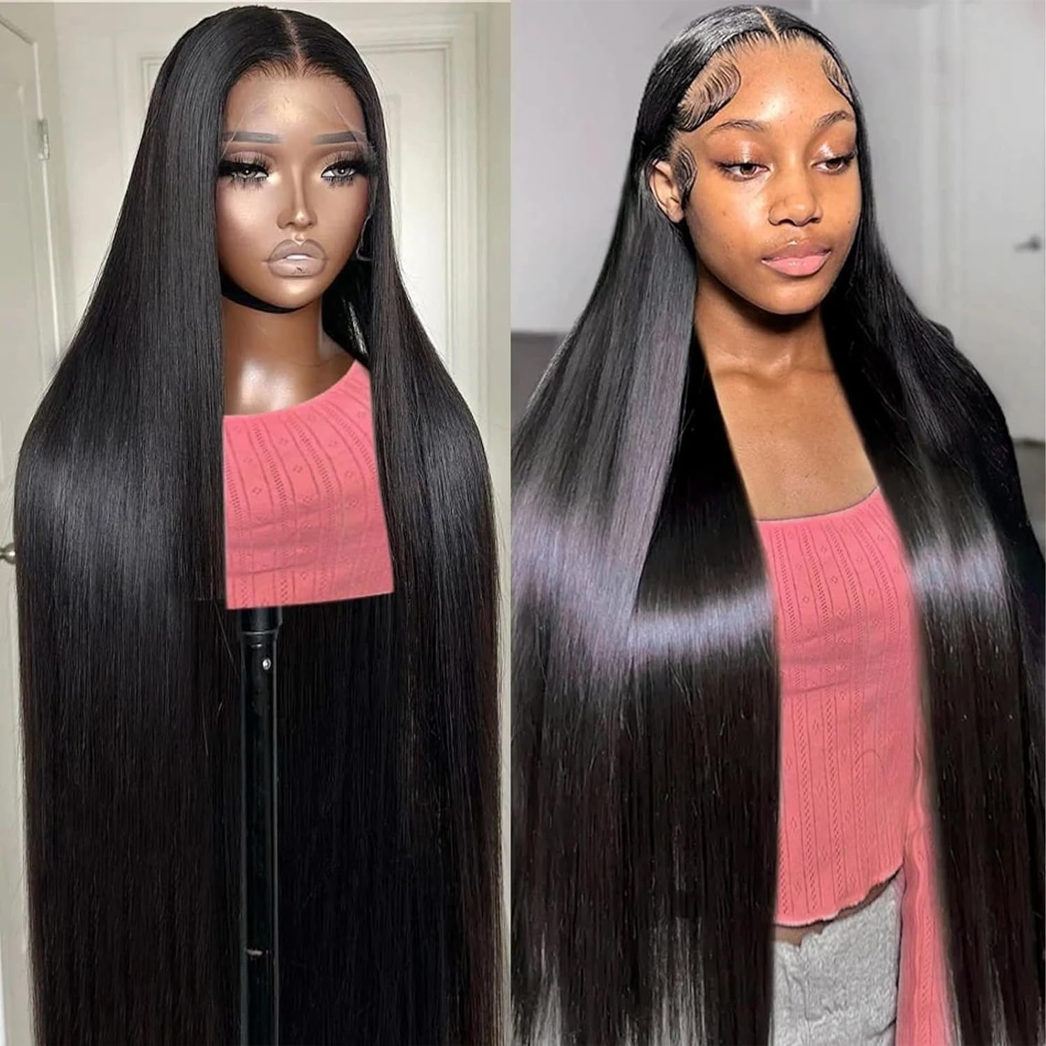 Bele 13x4 HD Transparent Lace Front Wigs 32 inch 180% Density Human Hair Straight Deep Part Lace Front Wigs Brazilian Virgin Huamn Hair for Black Women Natural Color