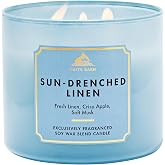 Bath &amp; Body Works 3-Wick Candle, Sun-Drenched Linen, Soy Wax Blend | Room-Filling Fresh Home Scent with Strong Throw, Exclusively Fragranced Soy Wax Blend, Burns Up to 45 Hours, Great Gift