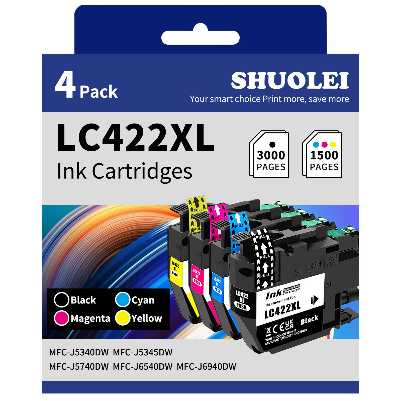 LC422XL Ink Cartridges Compatible with Brother LC-422 XL LC422 Inkjet Cartridges Multi-Pack High Yield, for MFC-J5340DW MFC-J5345DW MFC-J5740DW MFC-J6540DW MFC-J6940DW (4 Pack, BK/C/M/Y)