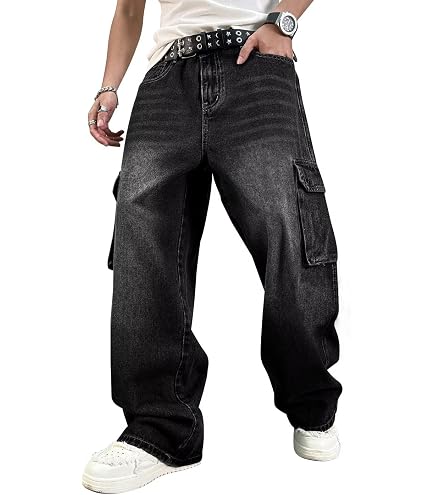 Men Normcore Jeans Grunge Y2k Pants with Pockets Straight Leg