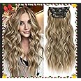 ALXNAN Clip in Hair Extensions for Women,Medium Brown Ash Blonde Long Wavy Hair Extensions Clip Ins 4PCS 24 Inch Synthetic Soft and Natural Thick Hair Pieces for Women