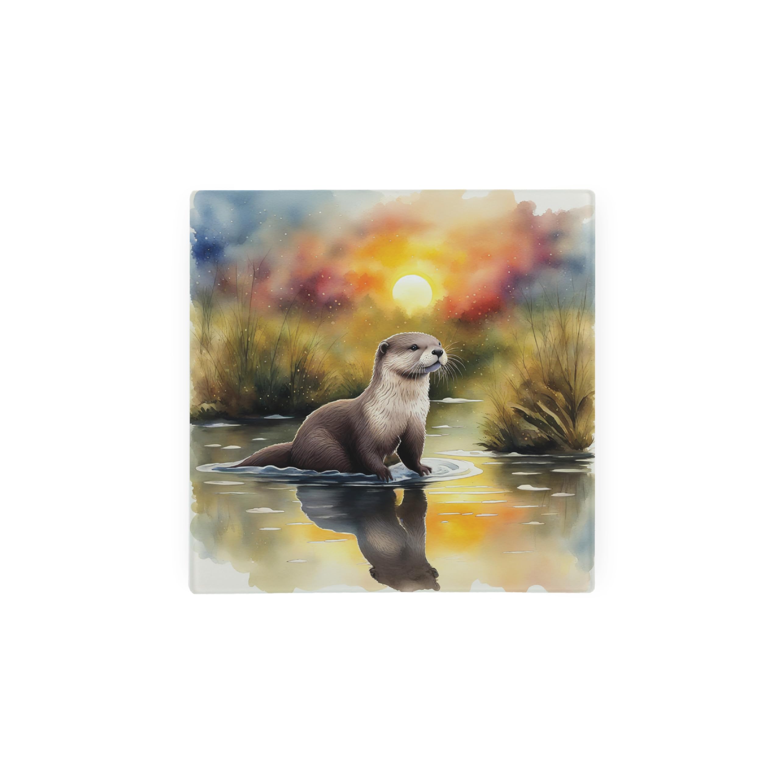 Otter Hot Pot Stand Trivet - British Wildlife Art Glassware Gift/Present - Kitchen Chopping/Cutting Board Worktop Protector with Non-Slip Feet 20cm x 20cm (8" x 8")