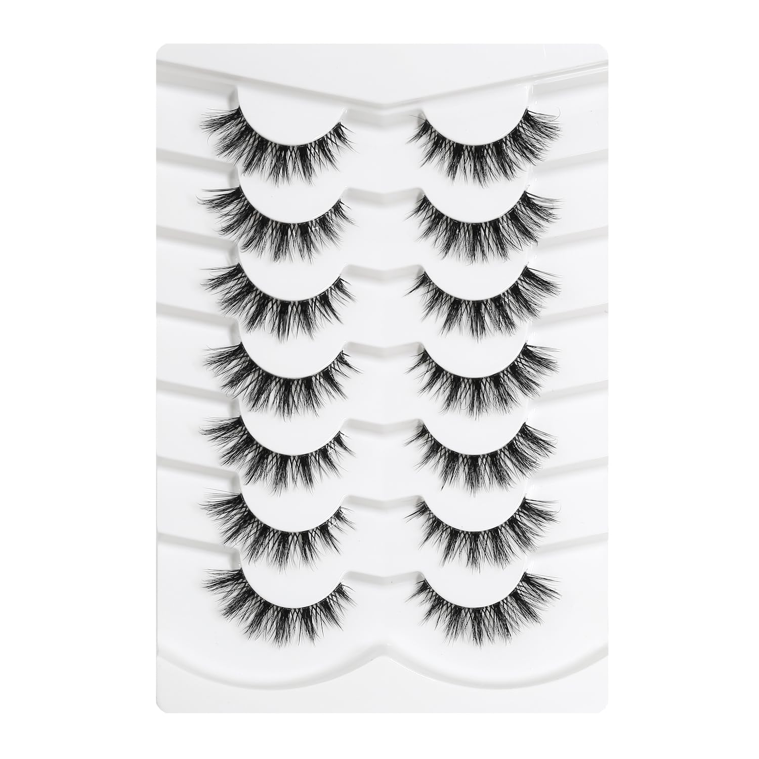 3D Clear Band Lashes Spiky Cat Eye False EyeLashes D Curl 12mm Short Manga Wispy Natural Reusable Soft Thin Invisible Band Fake lashes 7 Pairs(No.206) — image 1