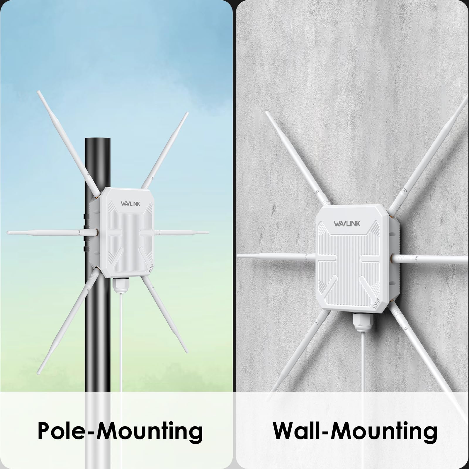 2026 AX3000 Outdoor WiFi 6 Extender, WAVLINK Long-Range WiFi Repeater/Access Point with Dual Band/PoE/IP67 Waterproof/6 x 7dBi Antennas, Supports Up to 256 Devices for Garage, Yard, RV,Farm