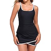 Smismivo Tummy Control Swim Dress Modest Swimsuit with Skirt Slimming Bathing Suit Square Neck Swimwear Padded Swim Suits