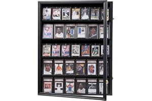 KCRasan 35 Graded Sports Card Display Frame -Baseball Card Display Case Lockable - Trading Card Collector Wall Display Holder for Basketball Football Hockey Cards, UV Protection Acrylic(Black)