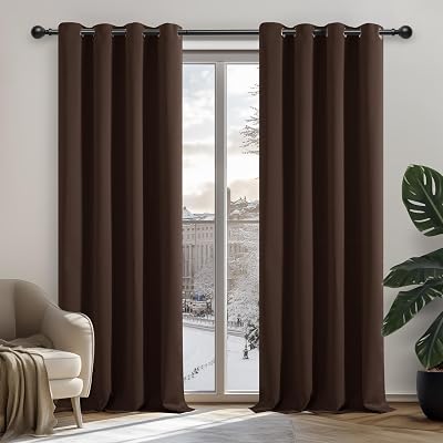 Deconovo Blackout Curtains Noise Reduction Eyelet Brown 2 Panels 140x180 cm