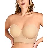HSIA Strapless Bras for Women, Longline Bandeau for Large Bust Plus Size Supportive Corset Non Slip Convertible Bustier, Nude 42DD