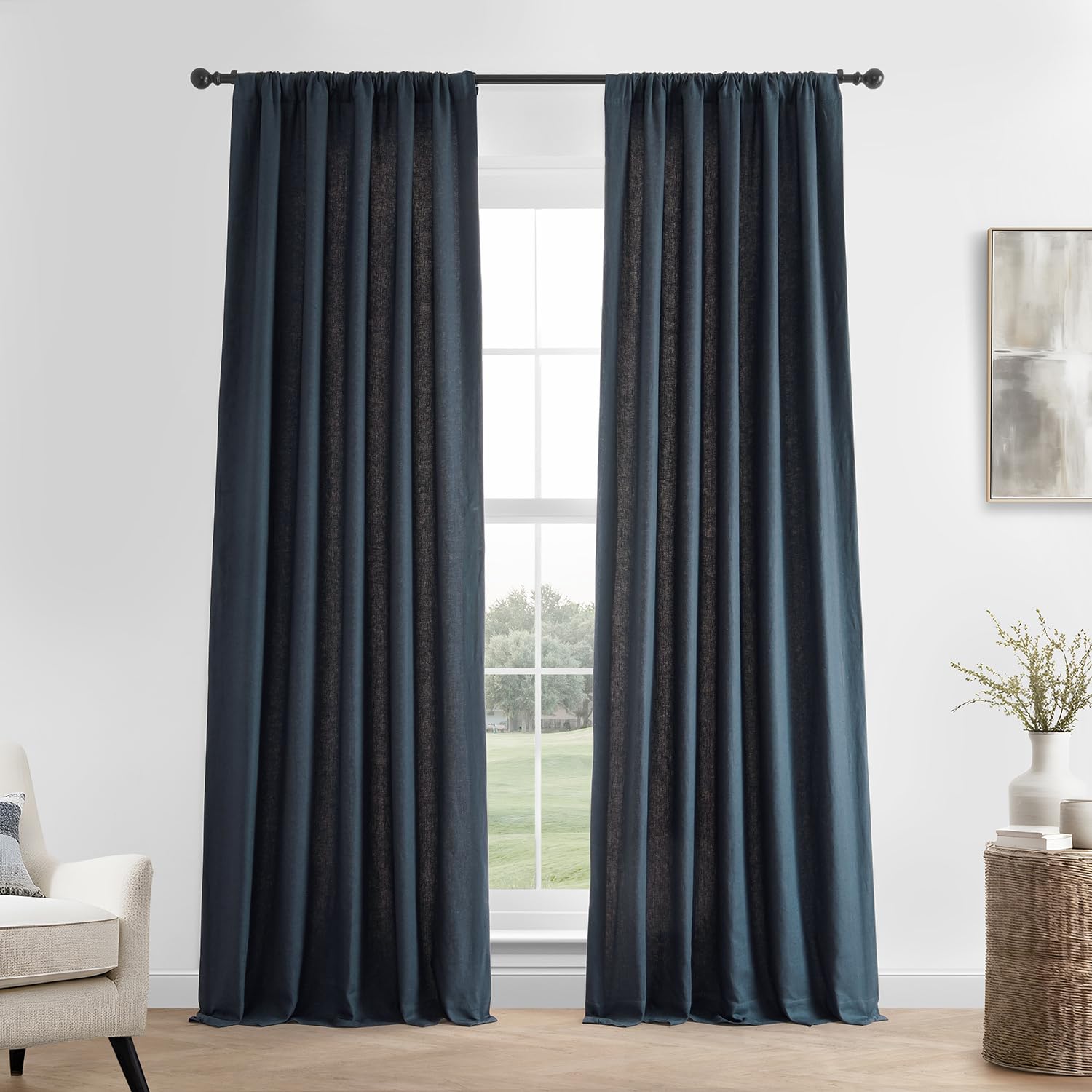 HPD Half Price Drapes French Linen Curtains 84 Inches Long Room Darkening Curtains for Bedroom & Living Room 50 X 84, (1 Panel), Native Navy
