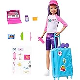 Barbie Skipper Doll & 10 Accessories, Travel Set with Working Luggage, Sticker Sheet, Laptop, Headphones & More