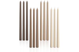 Viyffo Taper Candles 12 Inch 12 Pack Brown, 9 Hour Burn Unscented Dripless & Smokeless Long Candlesticks for Wedding, Dinner & Home Decor