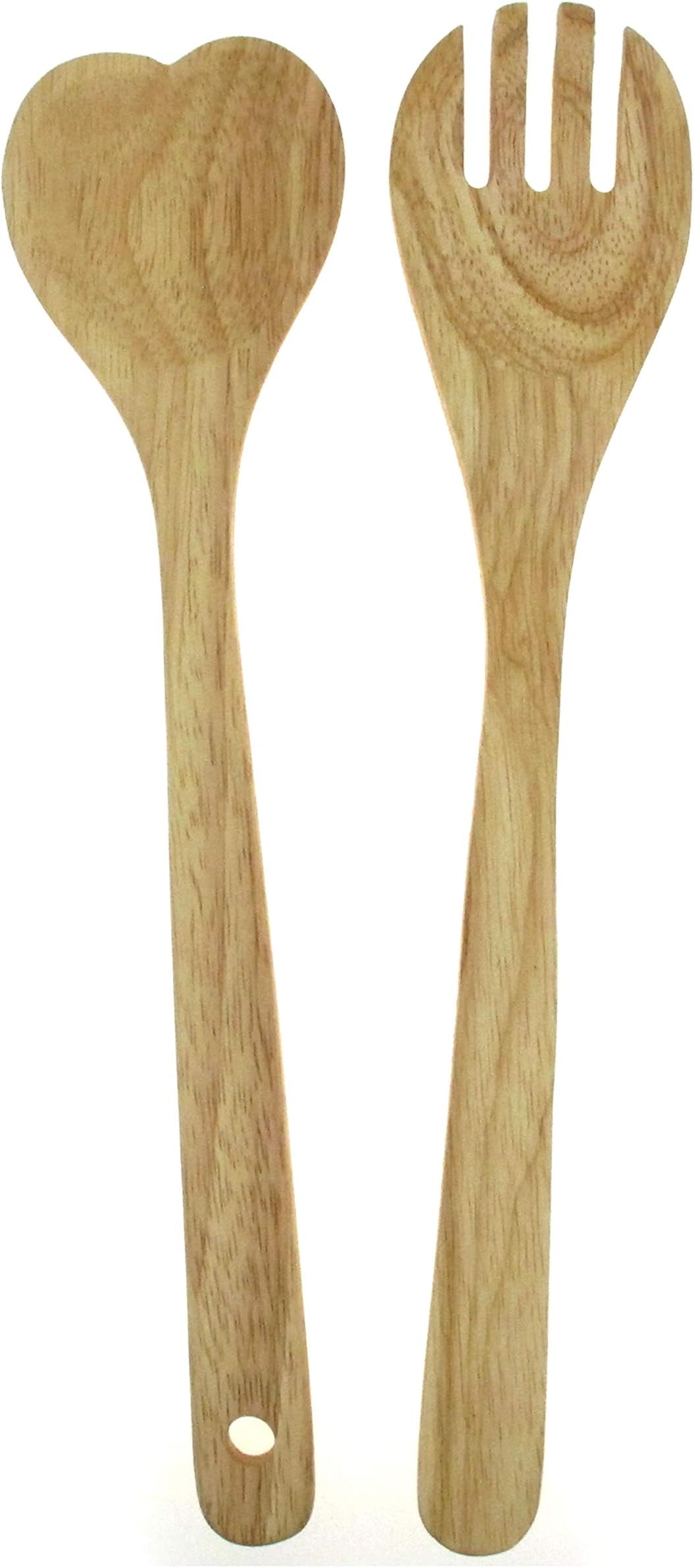 Heart Shaped Wooden Spoon and Fork Salad Servers, 12" Long, One Pair