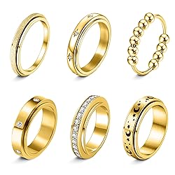 LOFITOR Gold Fidget Rings for Anxiety 6pcs