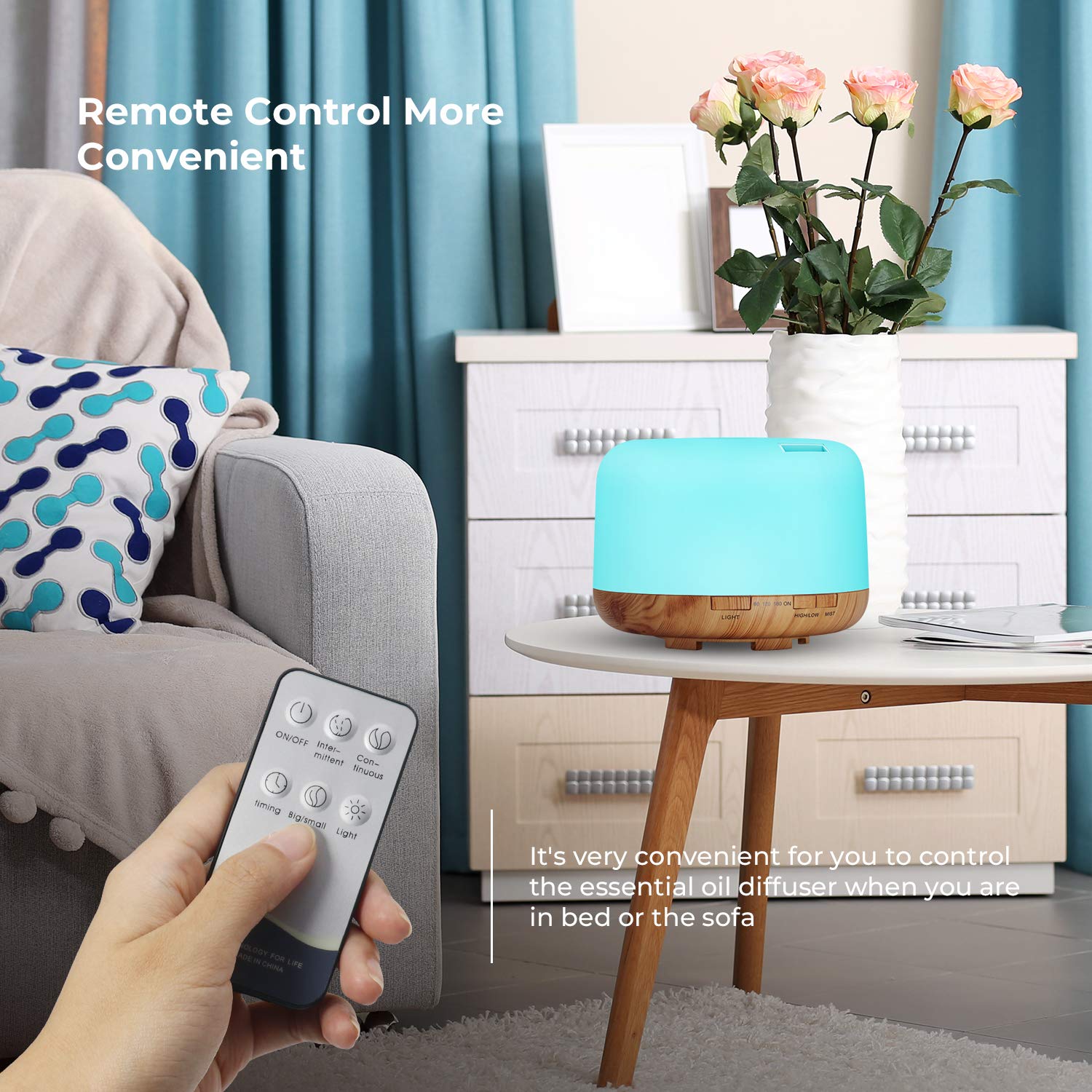 UOKIER Essential Oil Diffuser, 500ml Diffusers with Remote Control, BPA-Free Ultrasonic Aromatherapy Diffuser Humidifier with Adjustable Mist Mode, Mood Light, Timer Setting & Waterless Auto-Off : Beauty