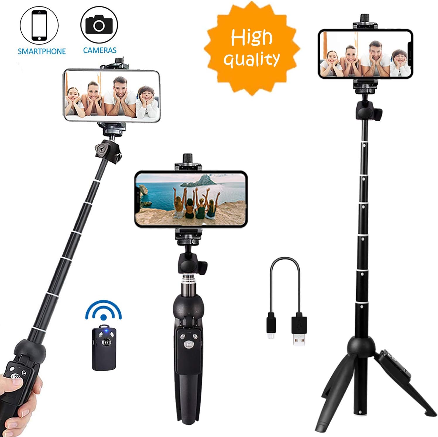 Bluehorn All in one Portable 40 Inch Aluminum Alloy Selfie Stick Phone Tripod with Wireless Remote Shutter for iPhone 12 11 pro Xs Max Xr X 8 7 6 Plus, Android Samsung Smartphone Vlogging Live Stream: Camera & Photo