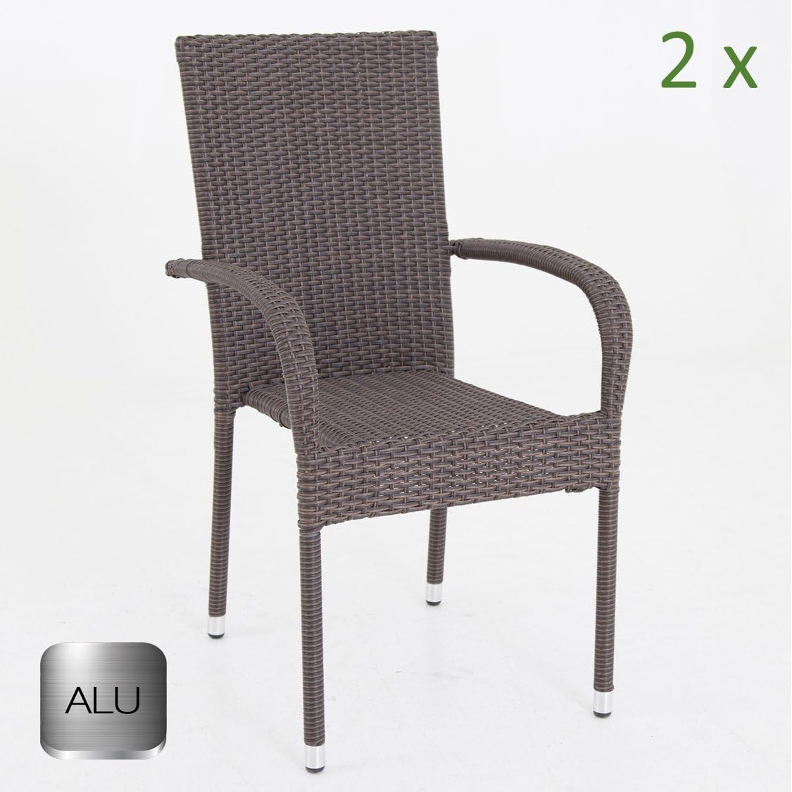 2x Stackable Garden Chairs – Brown Aluminium Frame Rattan Bistro Chair Garden Chair Set