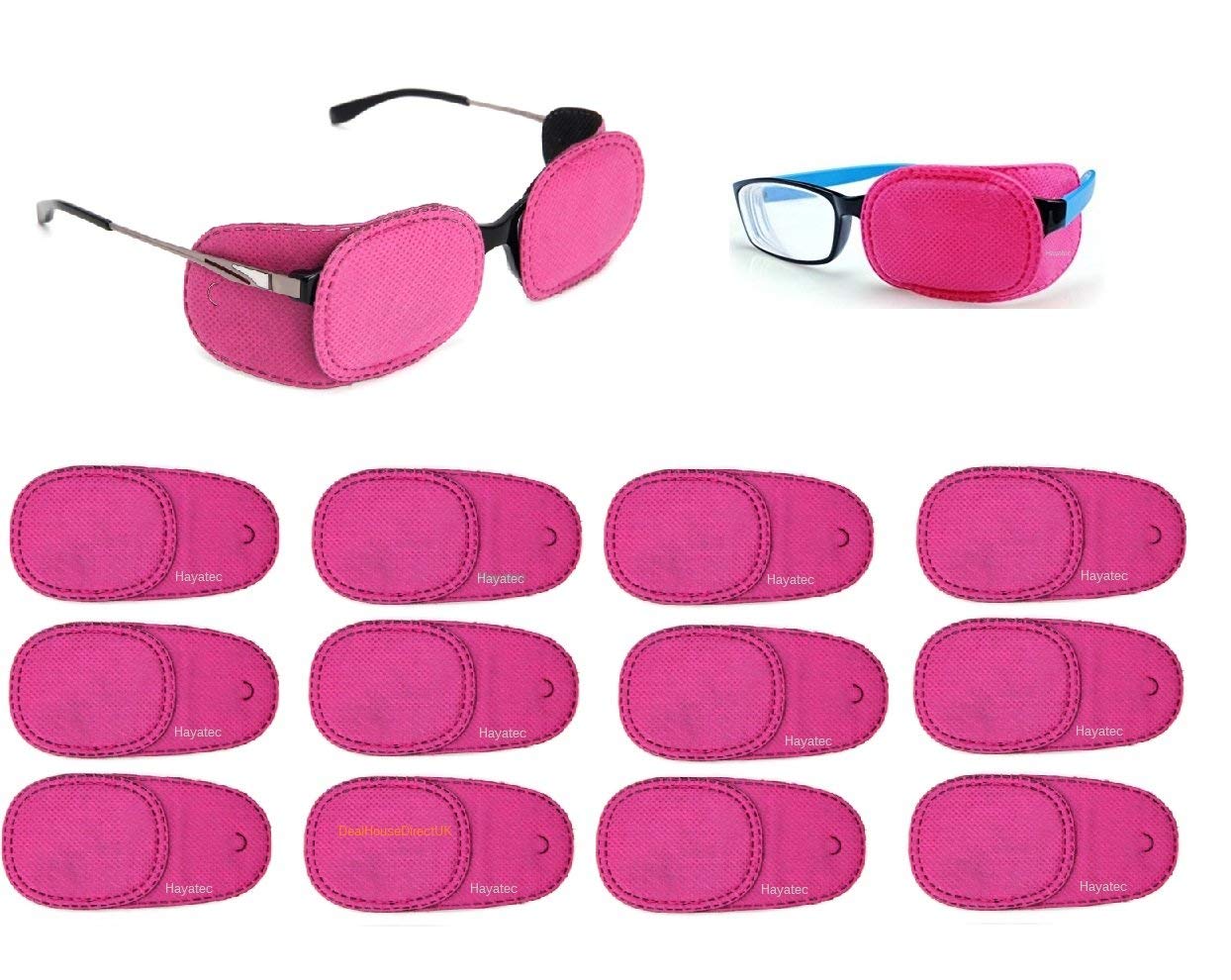 12 pcs Occlusion Eye Patch Cover for Children Glasses - Lazy Eyes Amblyopia one Eye Disorder Children Spectacle 110mm x 55mm (Pink) 6 Pairs Hayatec