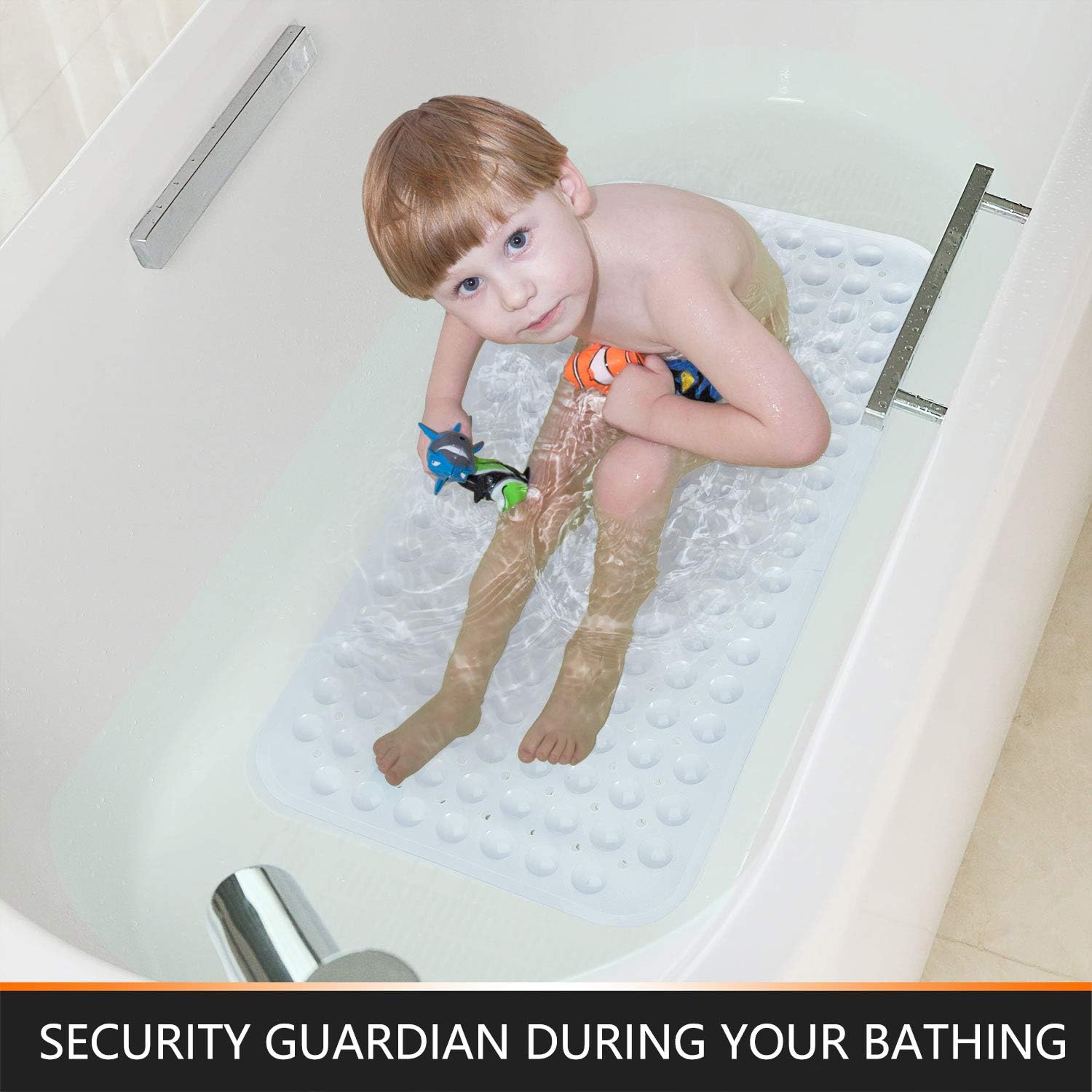 Yimobra Original Bath Tub Shower Mat 31 x 15.3 Inches, Comfortable, Non-Slip, Suction Cups with Drain Holes, Machine Washable, Phthalate, Latex and BPA Free Bathroom Mats, White: Home & Kitchen