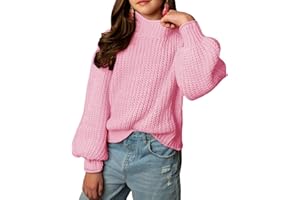 rrhss Girls Mock Neck Loose Knit Sweaters Kids Long Sleeve Slouchy Warm Cute Fashion Pullover Tops 5-14 Years