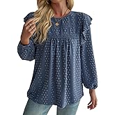SKVON Womens Boho Tops Long Sleeve Ruffle Peasant Swiss Dot Flowy Blouses Tunic Dressy Casual Crochet Loose Fit Shirts 2025