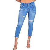YMI Womens YMI Jeans Women's Wannabettabutt 3-Button Fray Hem Flood