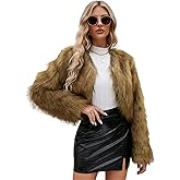 ZLSLZ Women`s Luxury Fluffy Faux Fur Short Coat Winter Warm Cropped Jacket Cardigan