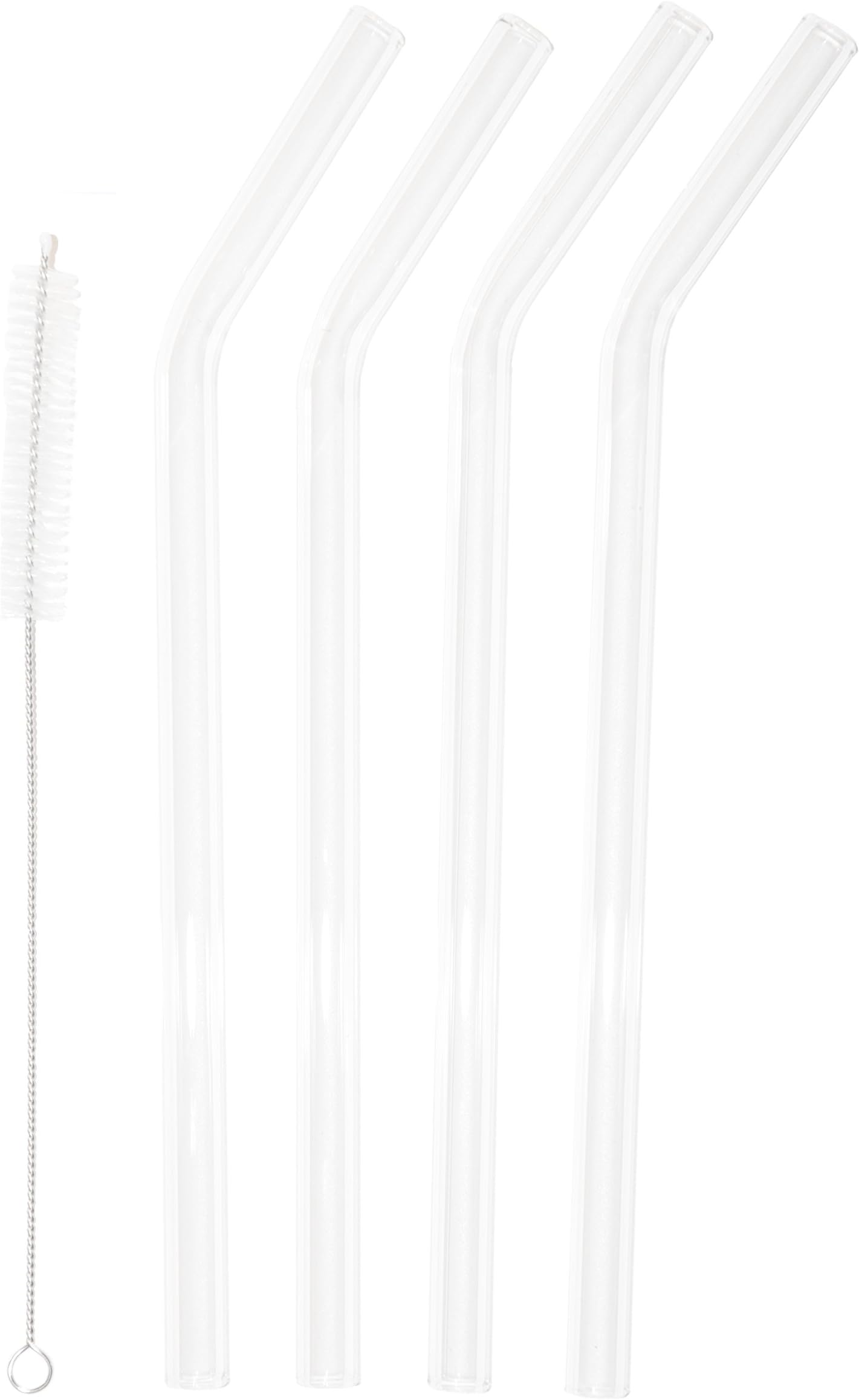 Reusable Glass Drinking Straws 4 Piece with Cleaning Brush | 9.5mm diameter | BPA Free | Non - Toxic | Great for Smoothies, Cocktails, (9.5" Bent)