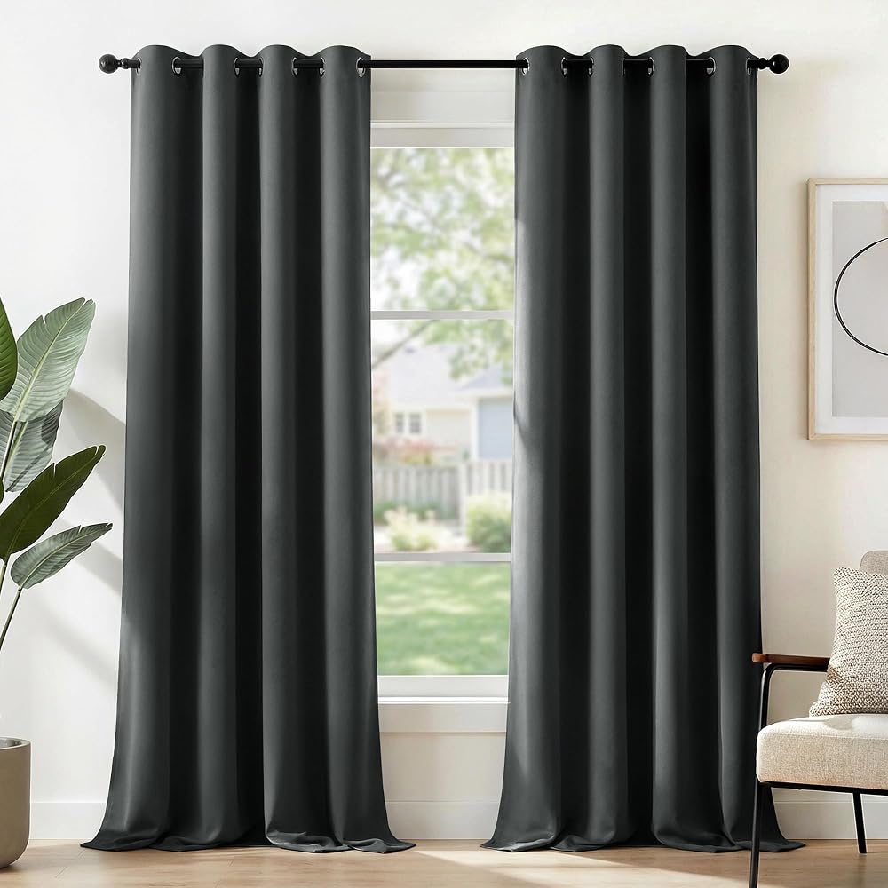 Deconovo Thermal Blackout Door Curtains Eyelet 52x84 Dark Grey 1 Pair