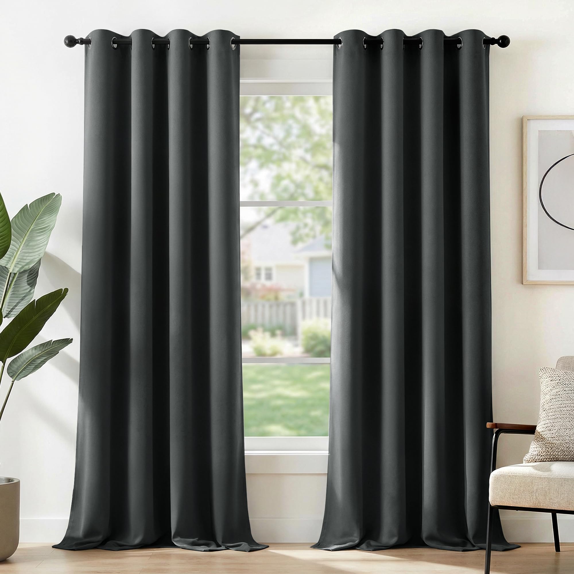 Deconovo Blackout Curtains Super Soft Bedroom Thermal Insulated Energy Saving Eyelet Curtains 55 x 106 Inch Dark Grey 2 Panels