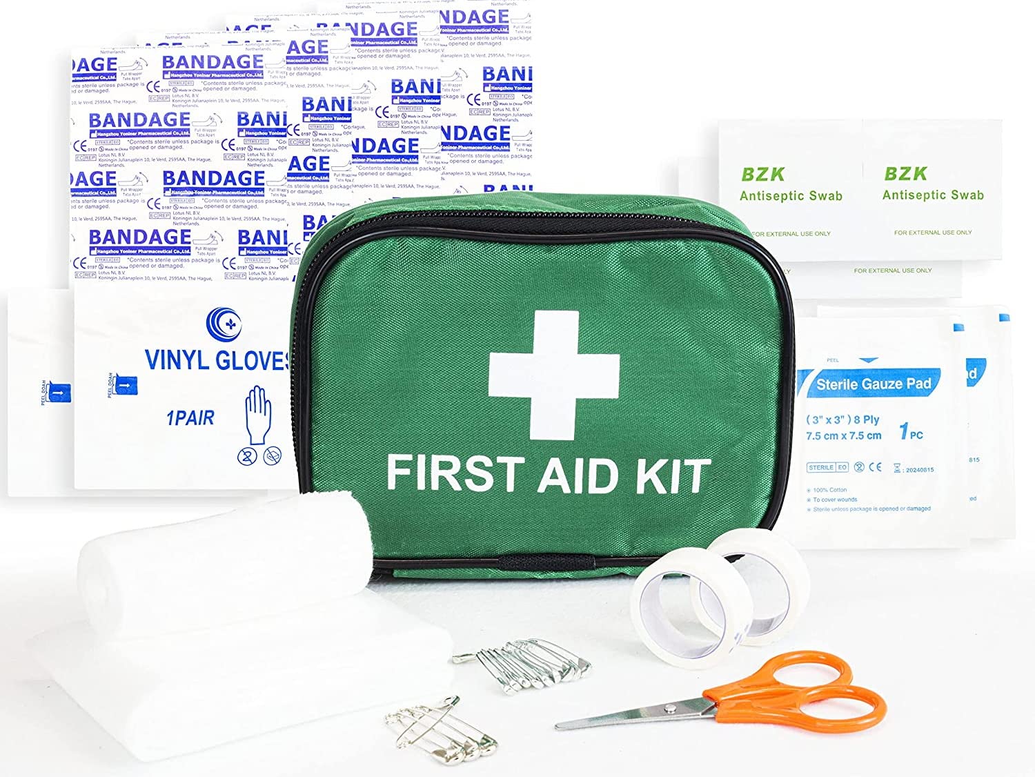 First Aid Kit, Green, Compact First Aid Kit Bag, Bandages, Dressing Pads Plasters, Emergency & Medical Supplies for Travel, Camping, Travel Kits, Cars