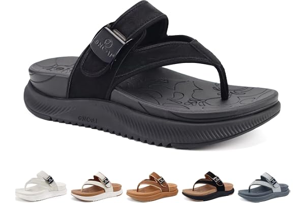 ONCAI Women’s Orthopedic Platform Flip Flops with Arch Support Summer Beach Dressy Trendy Walking Sandals and Thick Outdoor R