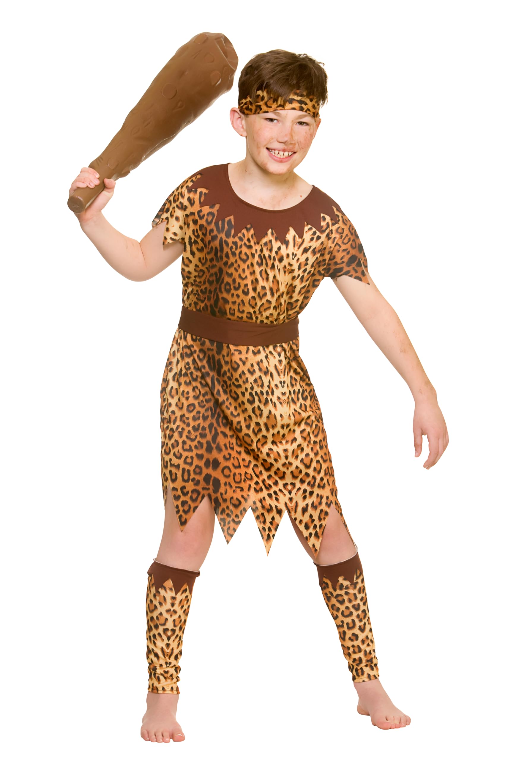 Kids Boys Stone Age Cave Boy Brown Large 8-10 years