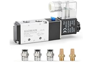 Baomain 4V210-08 Pneumatic Solenoid Valve Kit, 24V DC 5/2 Way 1/4" PT Port, Includes 3x Push-in Fittings for 6mm Tube and 2x Exhaust Mufflers