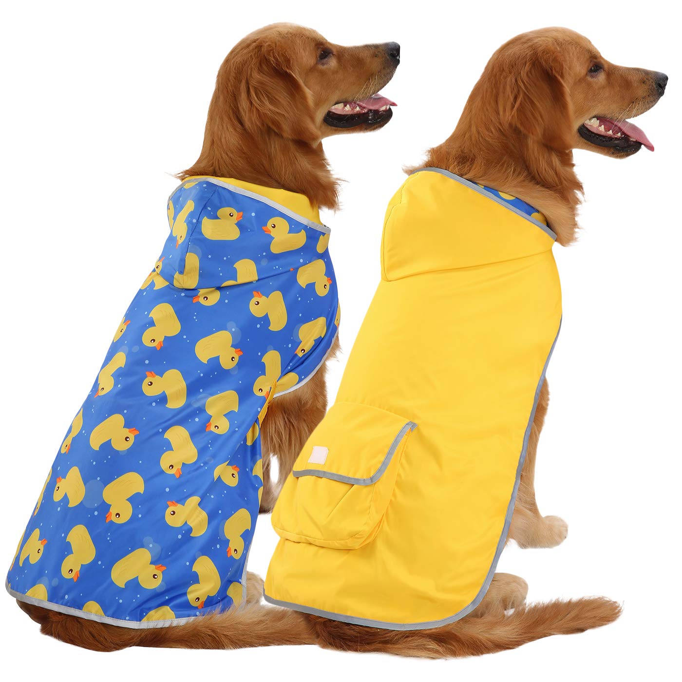 HDE Reversible Dog Raincoat with Hood for Small Medium Large Dogs, Ducks/Yellow, XL
